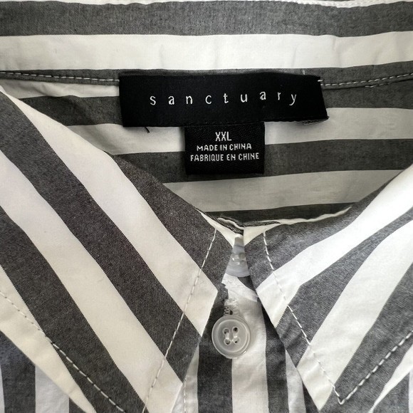 Sanctuary Womens Gray White Strip Long Sleeve Flap Pocket Button Front Shirt XXL - Picture 4 of 4